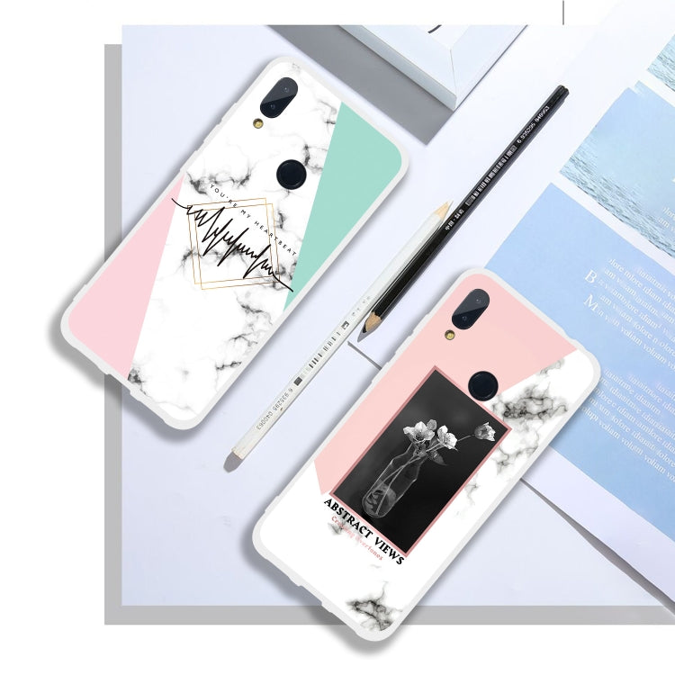 Black and White Text Matte Semi-transparent TPU Marble Mobile Phone Case for Xiaomi Redmi Note 7