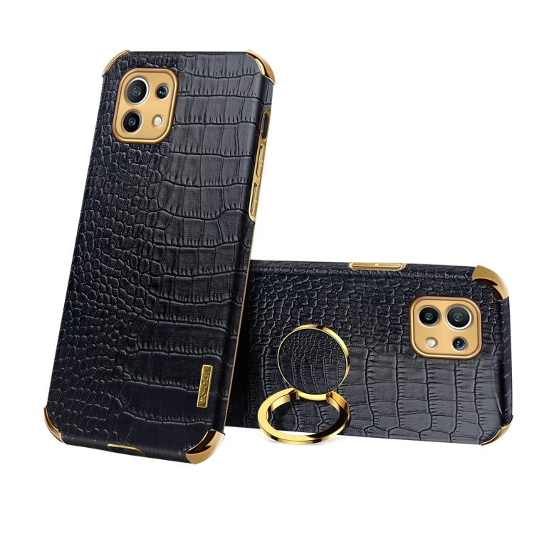 For Xiaomi Mi 11 6D Electroplated TPU Crocodile Pattern Magnetic Leather Case with Ring Holder