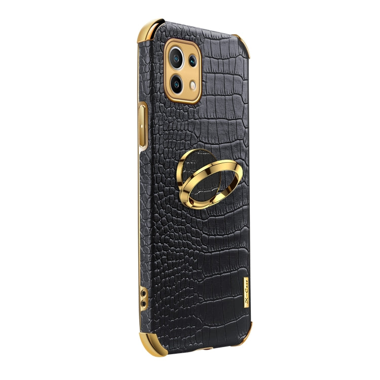 For Xiaomi Mi 11 6D Electroplated TPU Crocodile Pattern Magnetic Leather Case with Ring Holder