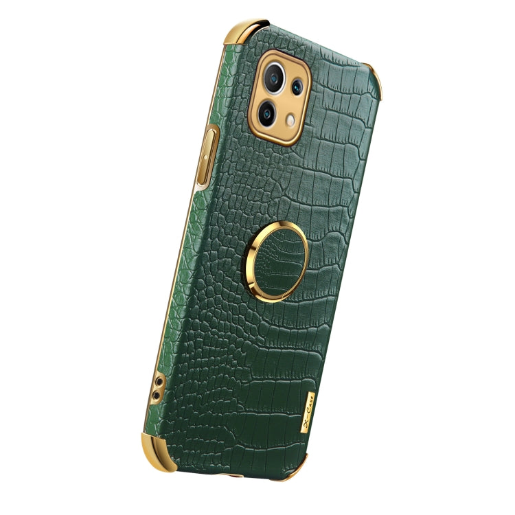 For Xiaomi Mi 11 6D Electroplated TPU Crocodile Pattern Magnetic Leather Case with Ring Holder