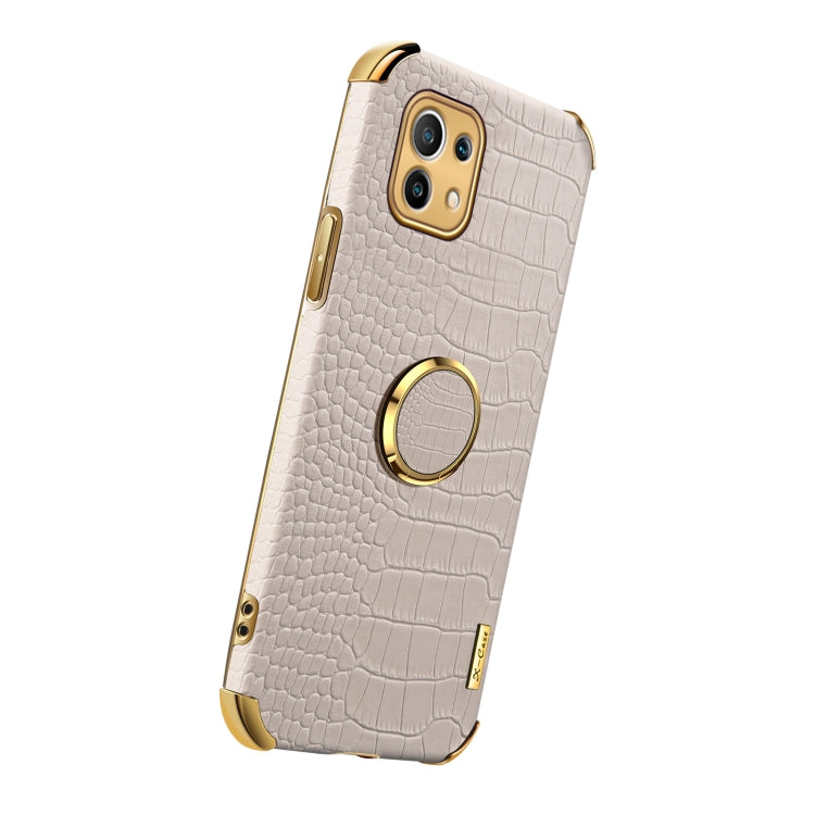 For Xiaomi Mi 11 6D Electroplated TPU Crocodile Pattern Magnetic Leather Case with Ring Holder