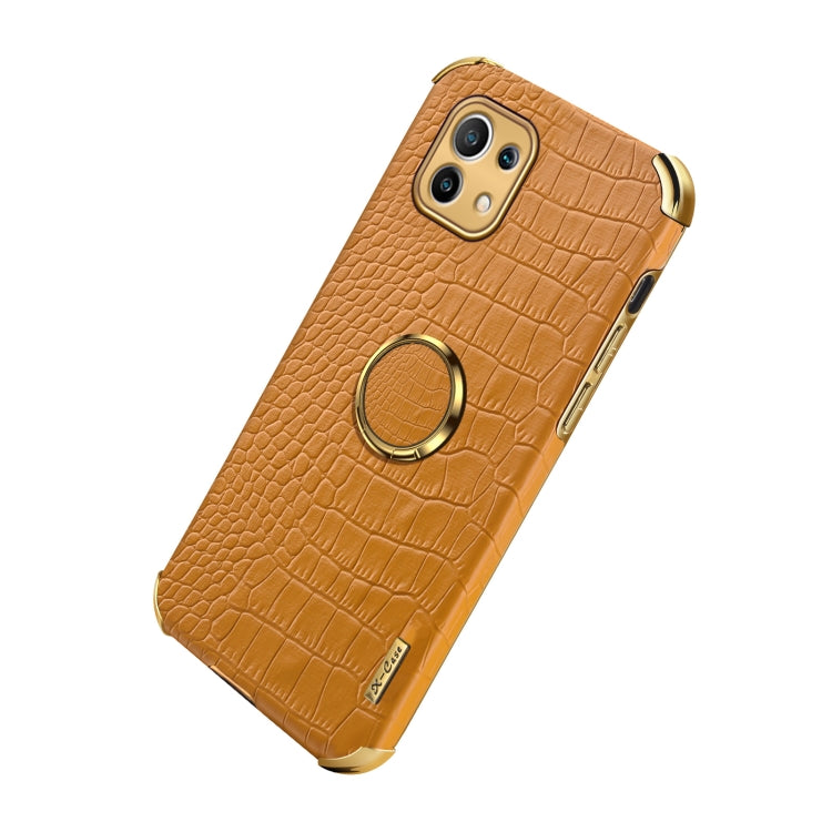 For Xiaomi Mi 11 6D Electroplated TPU Crocodile Pattern Magnetic Leather Case with Ring Holder