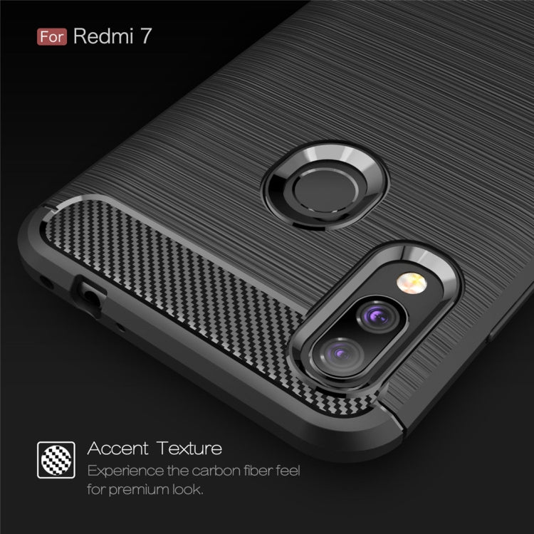 Brushed Texture Carbon Fiber TPU Case for Xiaomi Redmi 7 (Red)