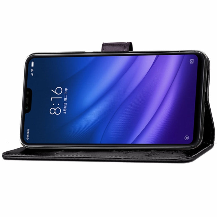 Lucky Clover Pressed Flowers Pattern Leather Case for Xiaomi Mi 8 Lite, with Holder & Card Slots & Wallet & Hand Strap