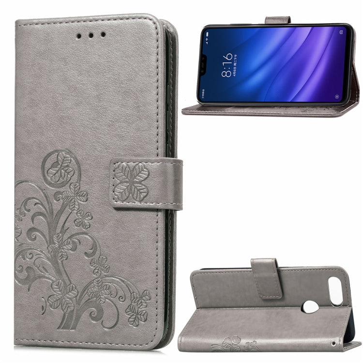Lucky Clover Pressed Flowers Pattern Leather Case for Xiaomi Mi 8 Lite, with Holder & Card Slots & Wallet & Hand Strap