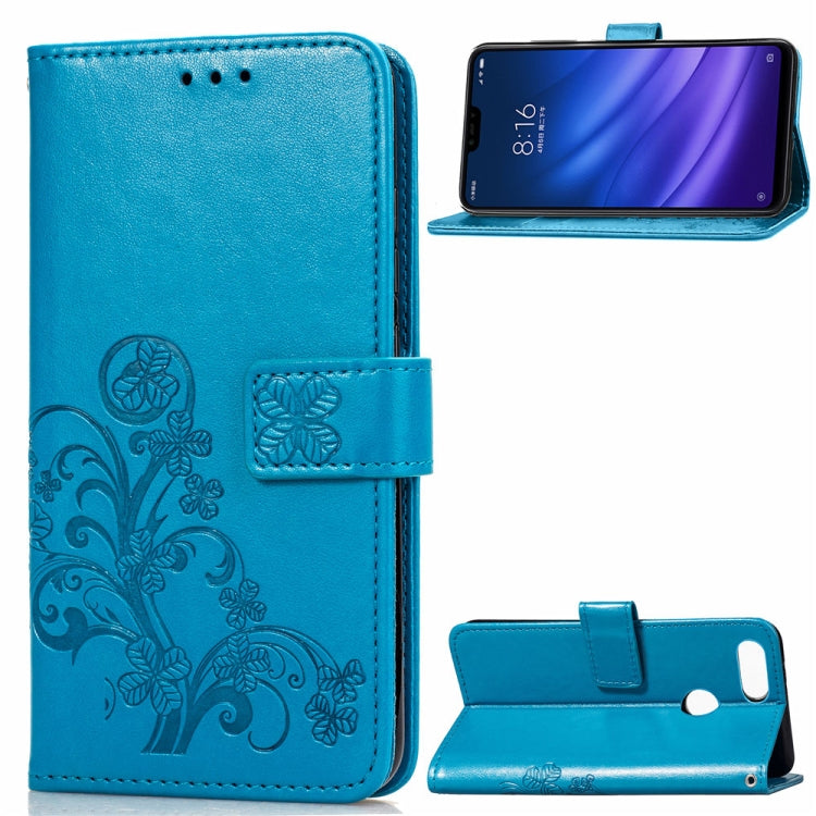 Lucky Clover Pressed Flowers Pattern Leather Case for Xiaomi Mi 8 Lite, with Holder & Card Slots & Wallet & Hand Strap