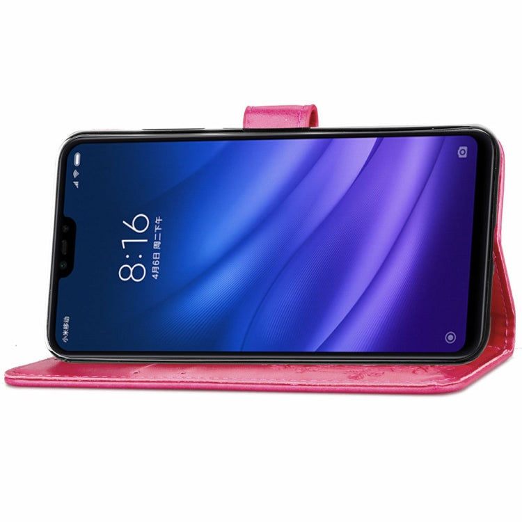 Lucky Clover Pressed Flowers Pattern Leather Case for Xiaomi Mi 8 Lite, with Holder & Card Slots & Wallet & Hand Strap