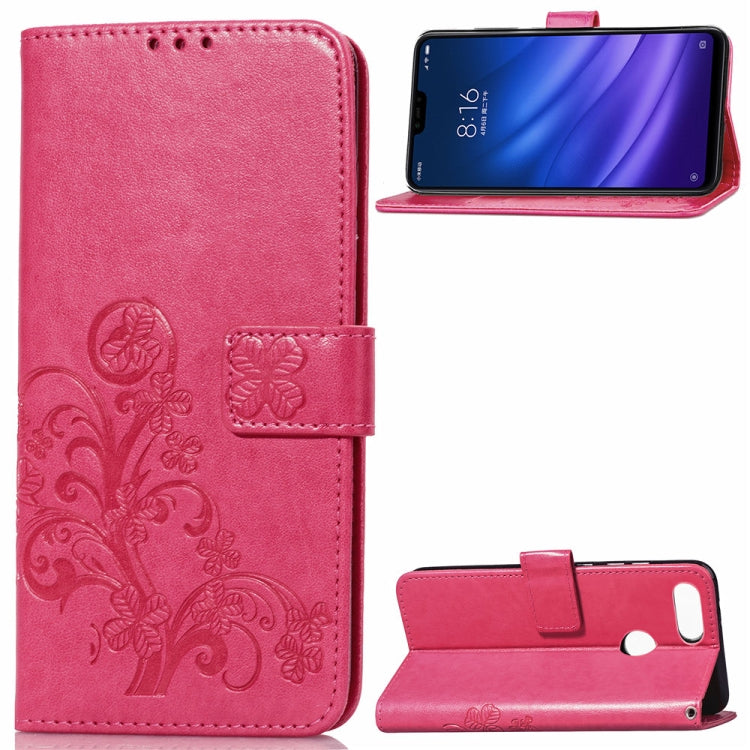 Lucky Clover Pressed Flowers Pattern Leather Case for Xiaomi Mi 8 Lite, with Holder & Card Slots & Wallet & Hand Strap