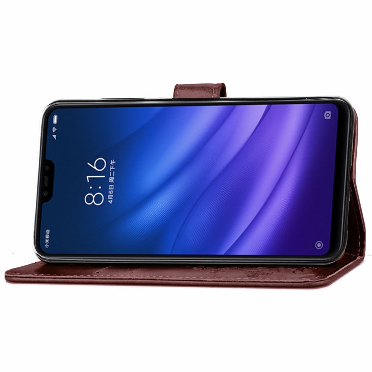 Lucky Clover Pressed Flowers Pattern Leather Case for Xiaomi Mi 8 Lite, with Holder & Card Slots & Wallet & Hand Strap