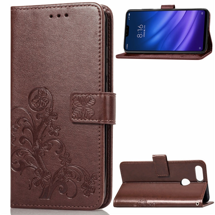 Lucky Clover Pressed Flowers Pattern Leather Case for Xiaomi Mi 8 Lite, with Holder & Card Slots & Wallet & Hand Strap
