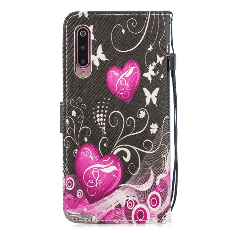 Peach Heart Pattern Horizontal Flip Leather Case for Xiaomi Mi 9, with Holder & Card Slots & Wallet