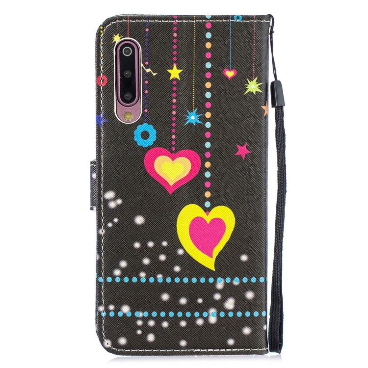Colored Heart Pattern Horizontal Flip Leather Case for Xiaomi Mi 9, with Holder & Card Slots & Wallet