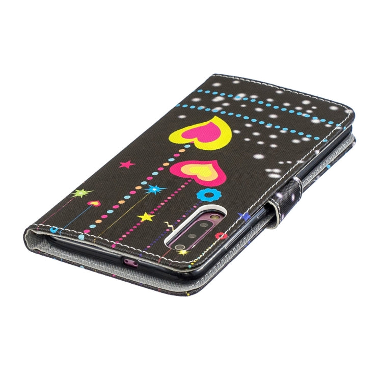 Colored Heart Pattern Horizontal Flip Leather Case for Xiaomi Mi 9, with Holder & Card Slots & Wallet