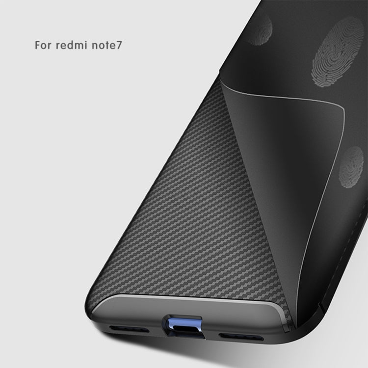 Carbon Fiber Texture Shockproof TPU Case for Xiaomi Redmi Note 7 (Brown)