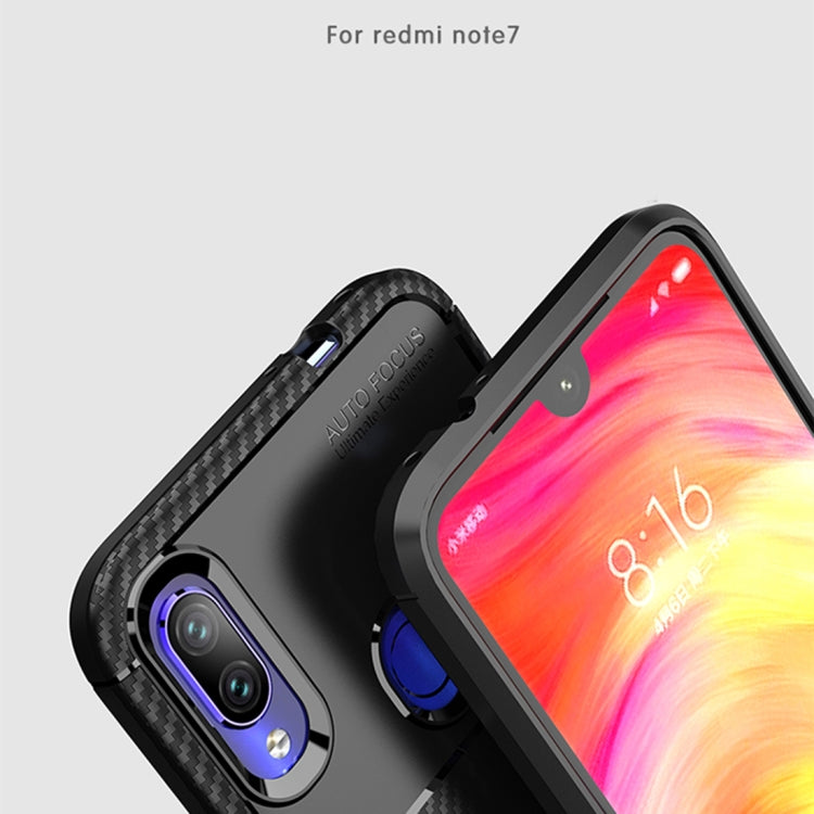 Carbon Fiber Texture Shockproof TPU Case for Xiaomi Redmi Note 7 (Brown)