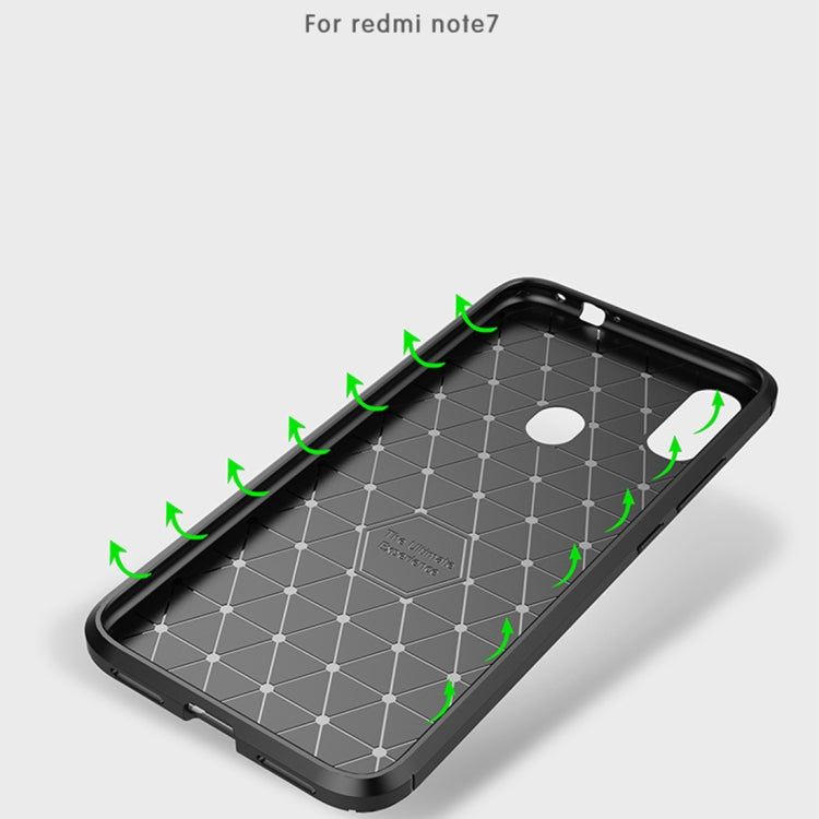 Carbon Fiber Texture Shockproof TPU Case for Xiaomi Redmi Note 7 (Brown)