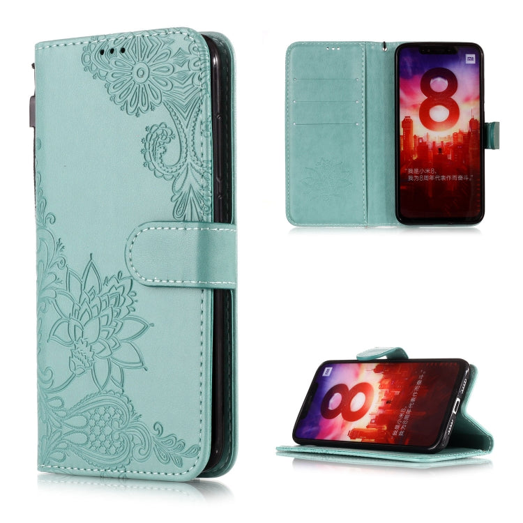 Vintage Embossed Floral Lace Flower Pattern Horizontal Flip Leather Case for Xiaomi Mi 8, with Card Slot & Holder & Wallet & Lanyard