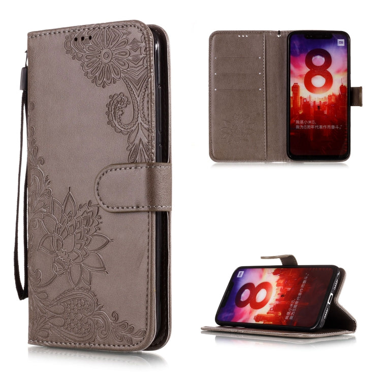 Vintage Embossed Floral Lace Flower Pattern Horizontal Flip Leather Case for Xiaomi Mi 8, with Card Slot & Holder & Wallet & Lanyard