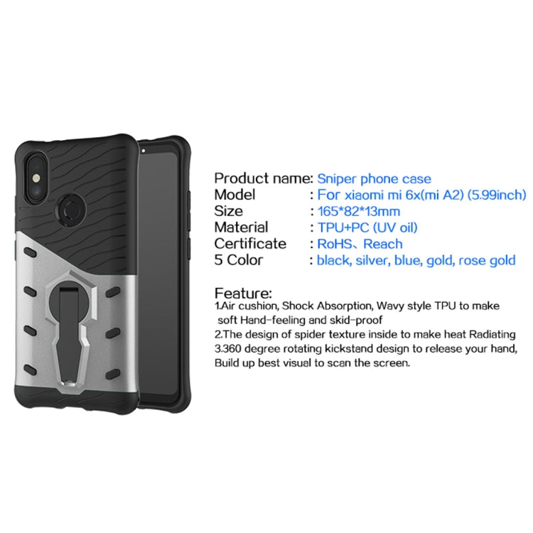 PC + TPU Dropproof Sniper Hybrid Case for Xiaomi Mi 6X / A2, with 360 Degree Rotation Holder