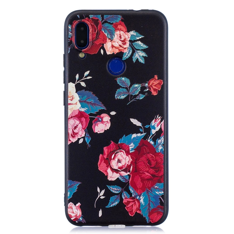 Embossed Painted Red Flower Pattern TPU Case for Xiaomi Redmi Note 7 / Redmi Note 7 Pro
