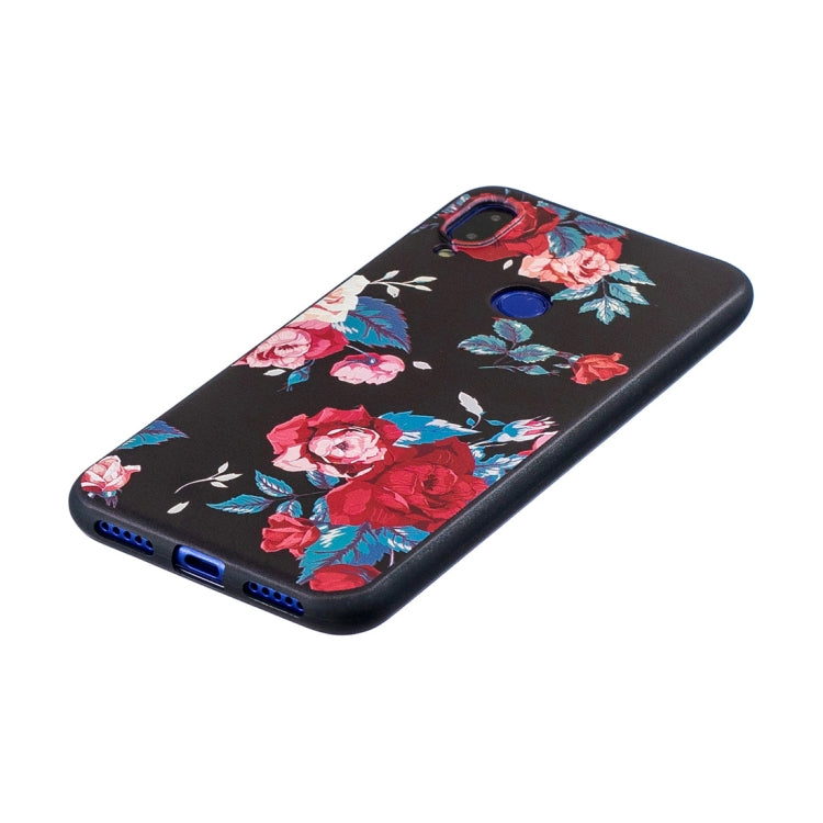 Embossed Painted Red Flower Pattern TPU Case for Xiaomi Redmi Note 7 / Redmi Note 7 Pro