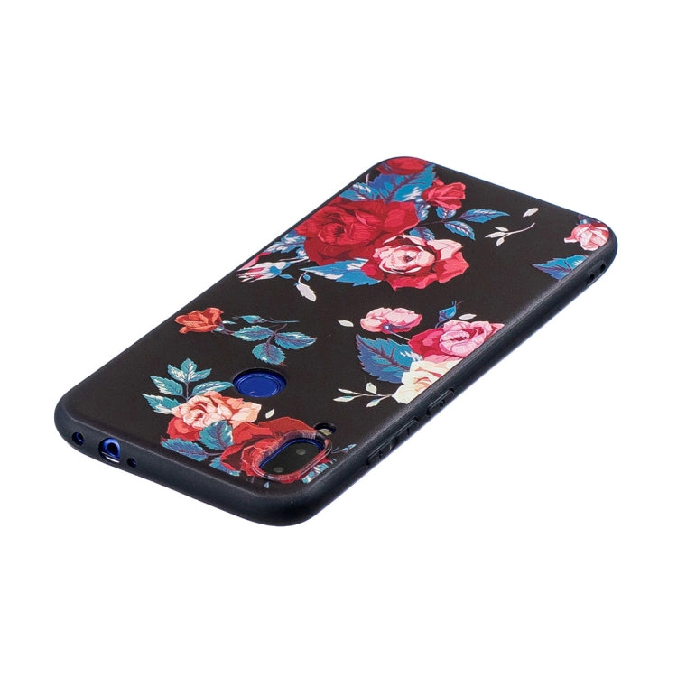 Embossed Painted Red Flower Pattern TPU Case for Xiaomi Redmi Note 7 / Redmi Note 7 Pro