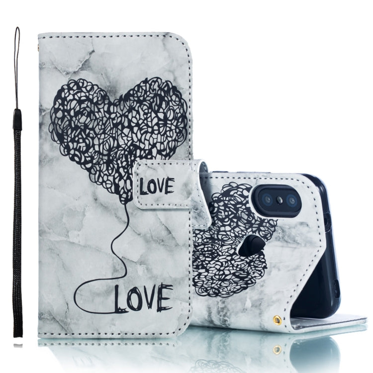Heart + Marble Pattern Horizontal Flip Leather Case for Xiaomi Redmi 6 Pro, with Holder & Card Slots & Wallet & Lanyard