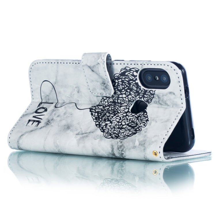 Heart + Marble Pattern Horizontal Flip Leather Case for Xiaomi Redmi 6 Pro, with Holder & Card Slots & Wallet & Lanyard