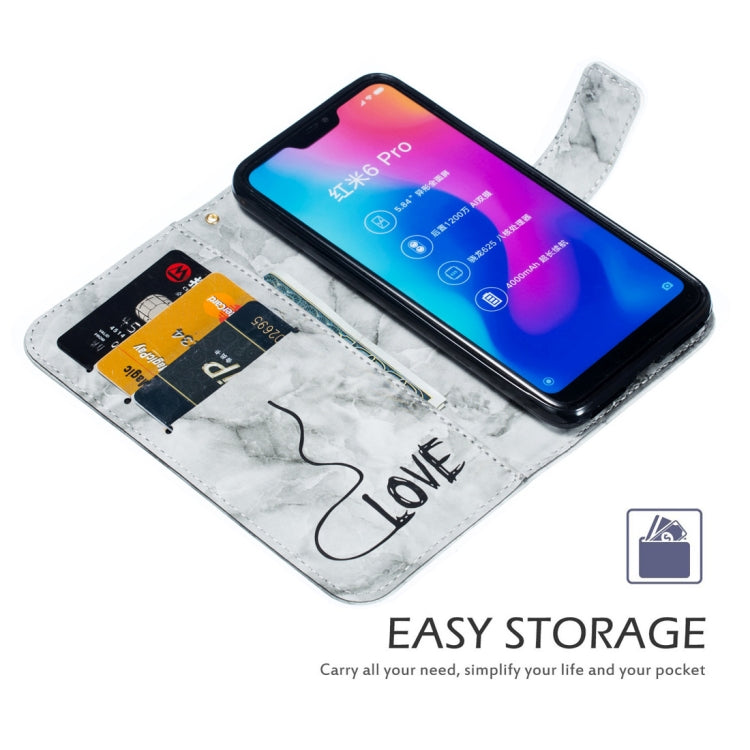 Heart + Marble Pattern Horizontal Flip Leather Case for Xiaomi Redmi 6 Pro, with Holder & Card Slots & Wallet & Lanyard
