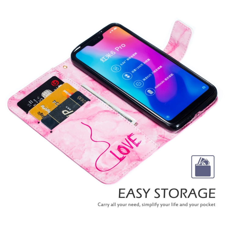 Heart + Marble Pattern Horizontal Flip Leather Case for Xiaomi Redmi 6 Pro, with Holder & Card Slots & Wallet & Lanyard