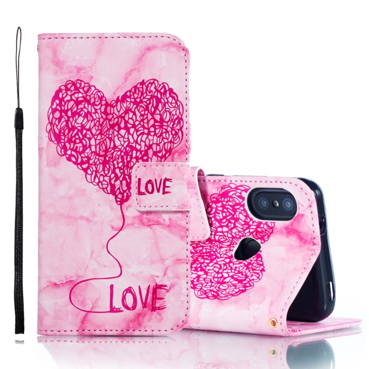 Heart + Marble Pattern Horizontal Flip Leather Case for Xiaomi Redmi 6 Pro, with Holder & Card Slots & Wallet & Lanyard