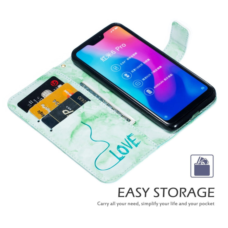 Heart + Marble Pattern Horizontal Flip Leather Case for Xiaomi Redmi 6 Pro, with Holder & Card Slots & Wallet & Lanyard