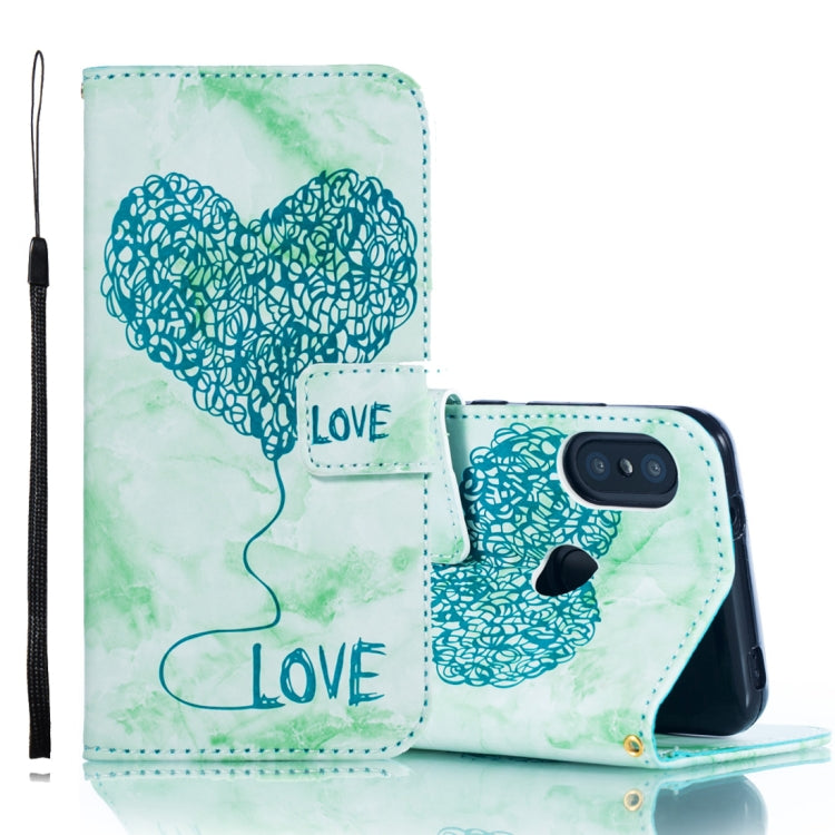 Heart + Marble Pattern Horizontal Flip Leather Case for Xiaomi Redmi 6 Pro, with Holder & Card Slots & Wallet & Lanyard