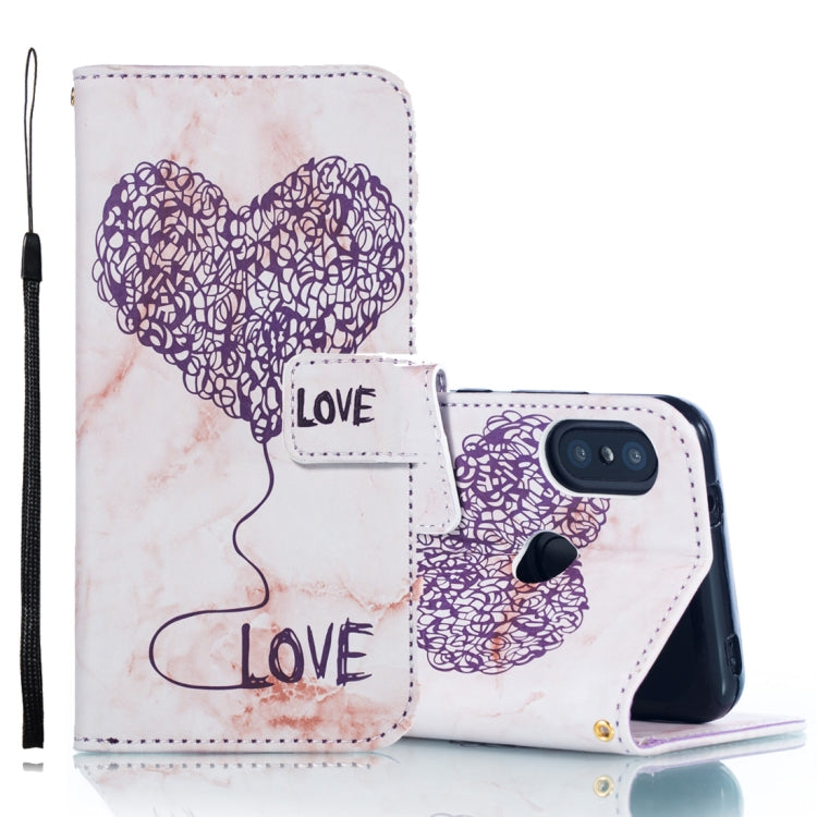 Heart + Marble Pattern Horizontal Flip Leather Case for Xiaomi Redmi 6 Pro, with Holder & Card Slots & Wallet & Lanyard