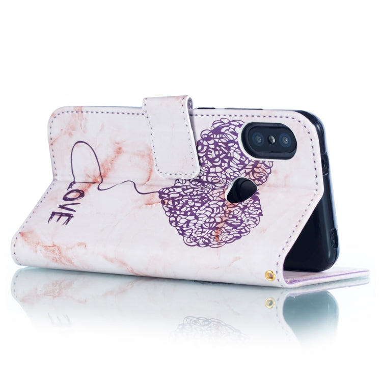 Heart + Marble Pattern Horizontal Flip Leather Case for Xiaomi Redmi 6 Pro, with Holder & Card Slots & Wallet & Lanyard