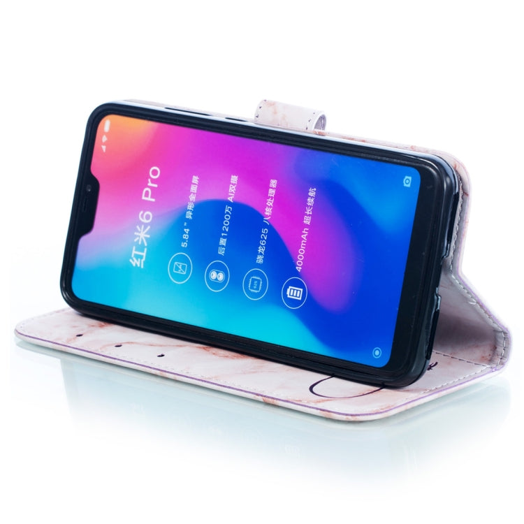 Heart + Marble Pattern Horizontal Flip Leather Case for Xiaomi Redmi 6 Pro, with Holder & Card Slots & Wallet & Lanyard