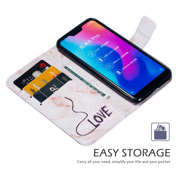 Heart + Marble Pattern Horizontal Flip Leather Case for Xiaomi Redmi 6 Pro, with Holder & Card Slots & Wallet & Lanyard