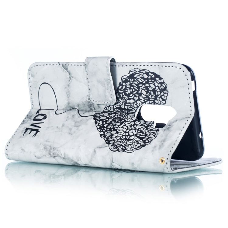 Heart + Marble Pattern Horizontal Flip Leather Case for Xiaomi Pocophone F1, with Holder & Card Slots & Wallet & Lanyard