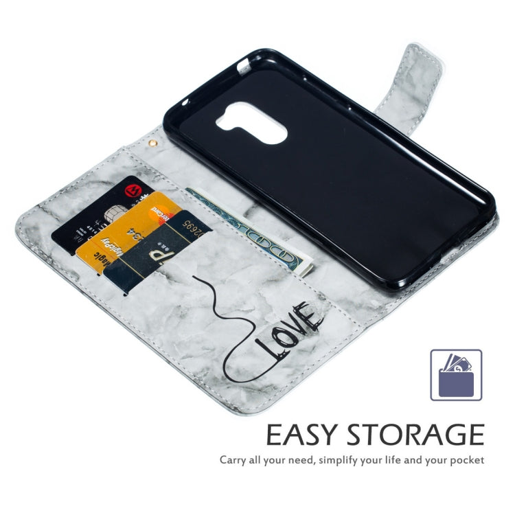 Heart + Marble Pattern Horizontal Flip Leather Case for Xiaomi Pocophone F1, with Holder & Card Slots & Wallet & Lanyard