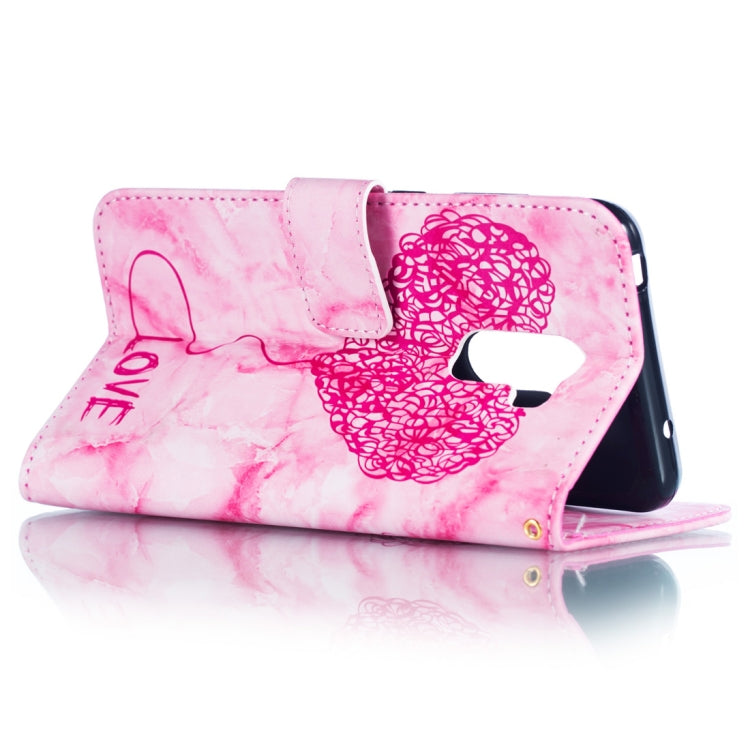 Heart + Marble Pattern Horizontal Flip Leather Case for Xiaomi Pocophone F1, with Holder & Card Slots & Wallet & Lanyard