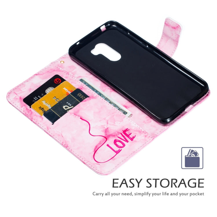 Heart + Marble Pattern Horizontal Flip Leather Case for Xiaomi Pocophone F1, with Holder & Card Slots & Wallet & Lanyard