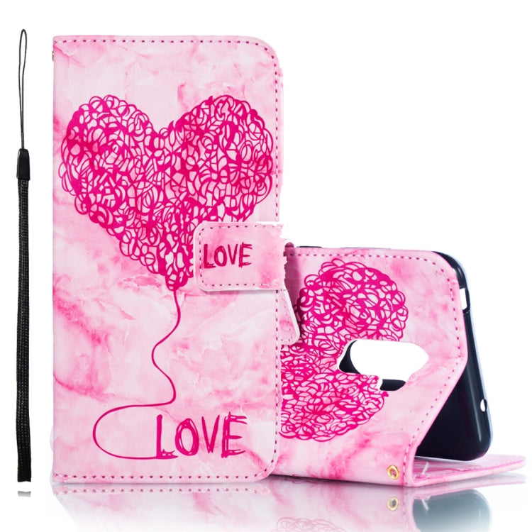 Heart + Marble Pattern Horizontal Flip Leather Case for Xiaomi Pocophone F1, with Holder & Card Slots & Wallet & Lanyard