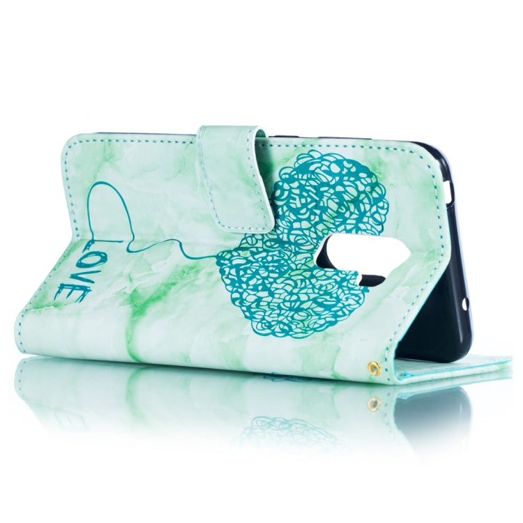 Heart + Marble Pattern Horizontal Flip Leather Case for Xiaomi Pocophone F1, with Holder & Card Slots & Wallet & Lanyard