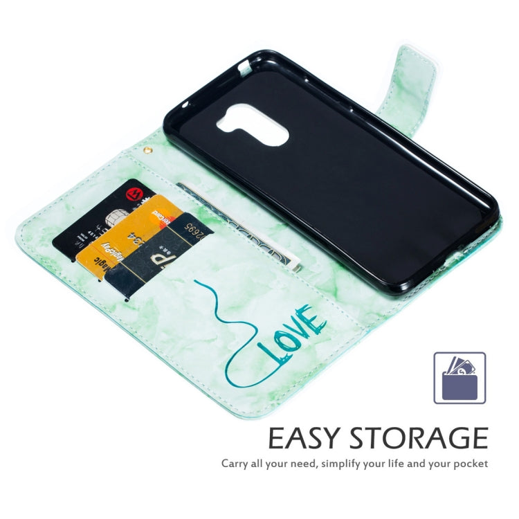 Heart + Marble Pattern Horizontal Flip Leather Case for Xiaomi Pocophone F1, with Holder & Card Slots & Wallet & Lanyard