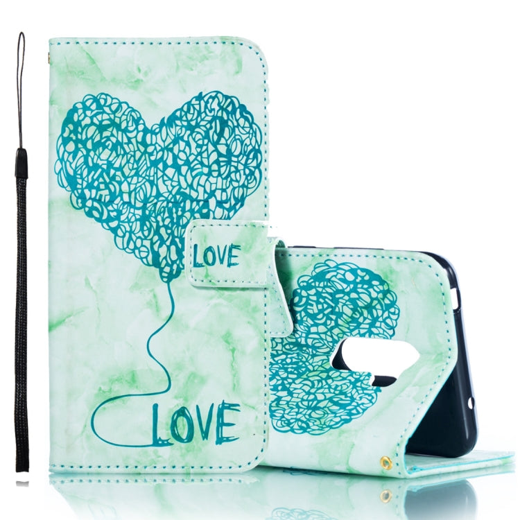 Heart + Marble Pattern Horizontal Flip Leather Case for Xiaomi Pocophone F1, with Holder & Card Slots & Wallet & Lanyard