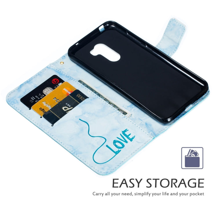 Heart + Marble Pattern Horizontal Flip Leather Case for Xiaomi Pocophone F1, with Holder & Card Slots & Wallet & Lanyard