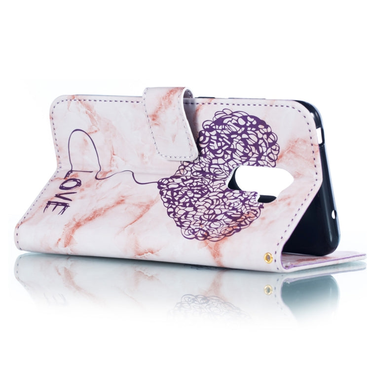 Heart + Marble Pattern Horizontal Flip Leather Case for Xiaomi Pocophone F1, with Holder & Card Slots & Wallet & Lanyard