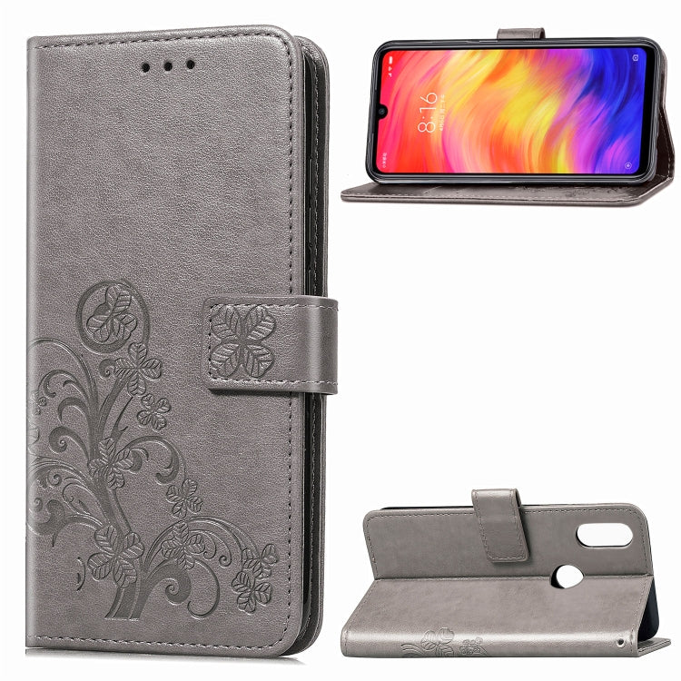 Lucky Clover Pressed Flowers Pattern Leather Case for Xiaomi Redmi Note 7, with Holder & Card Slots & Wallet & Hand Strap