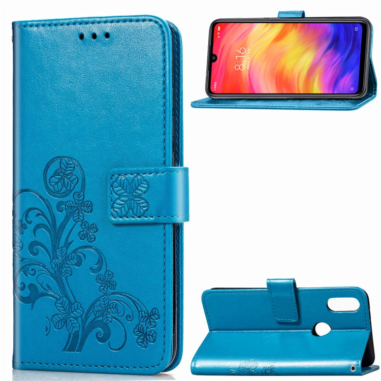 Lucky Clover Pressed Flowers Pattern Leather Case for Xiaomi Redmi Note 7, with Holder & Card Slots & Wallet & Hand Strap