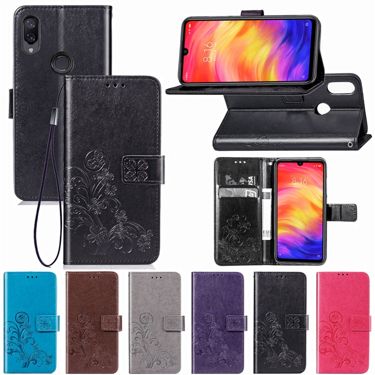Lucky Clover Pressed Flowers Pattern Leather Case for Xiaomi Redmi Note 7, with Holder & Card Slots & Wallet & Hand Strap